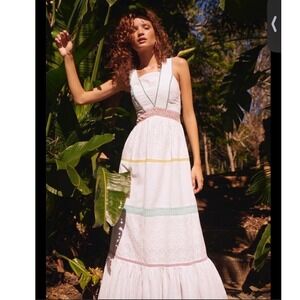Tigerlily Namita White Crochet Trim Maxi Dress Square Neck Boho Beach Vacation 2